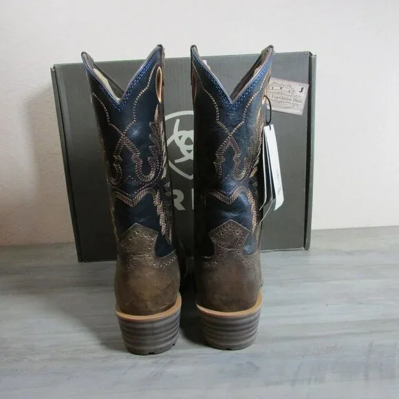 Ariat Men's Hybrid Roughstock Square Toe 12" Boots Fiery Brown Crunch/Western Bl - Picture 2 of 4